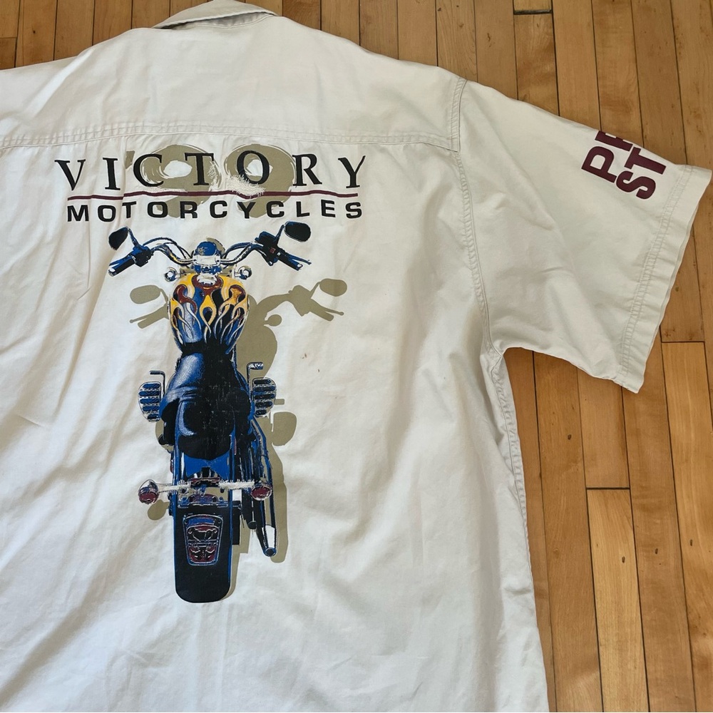 Victory Polaris Pro Staff Short-Sleeve Button-Down Shirt with motorcycle